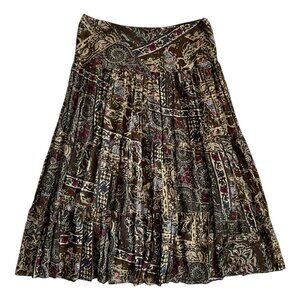 Chaps Paisley Cotton Midi Skirt Brown M Boho Hippie Whimsygoth Southwestern
